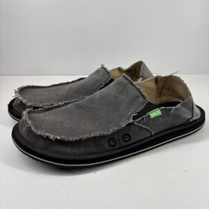 Sanuk Vagabond Sidewalk Surfers Men's US 11 Grey Canvas Casual Slipper Shoes